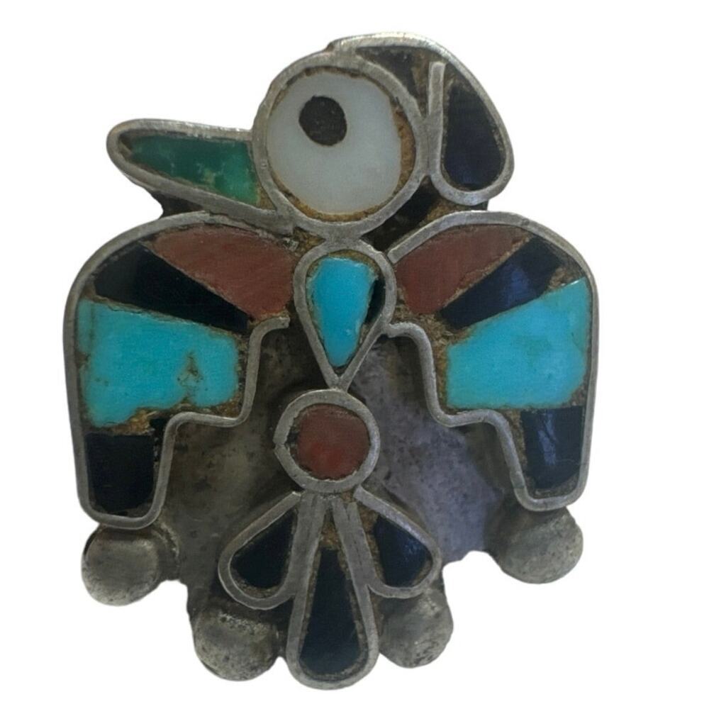 Vintage Sterling Artist Signed Native American Zuni Thunderbird Pin